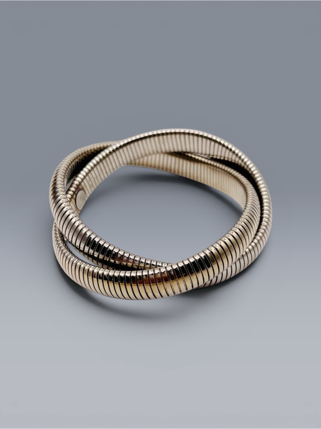 Chic Double Twisted Silver Tone Snake Stretch Bracelet Contemporary Design